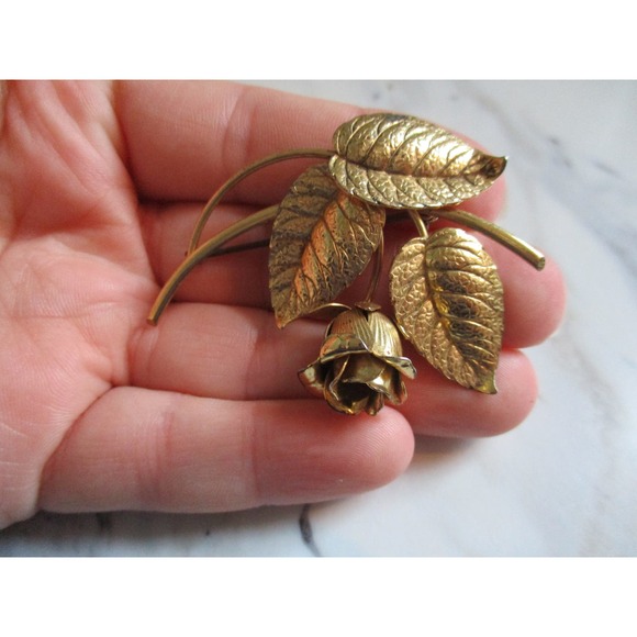 Vintage Forstner Sterling Silver Gold Vermeil Drooping Rose Brooch - Picture 1 of 6